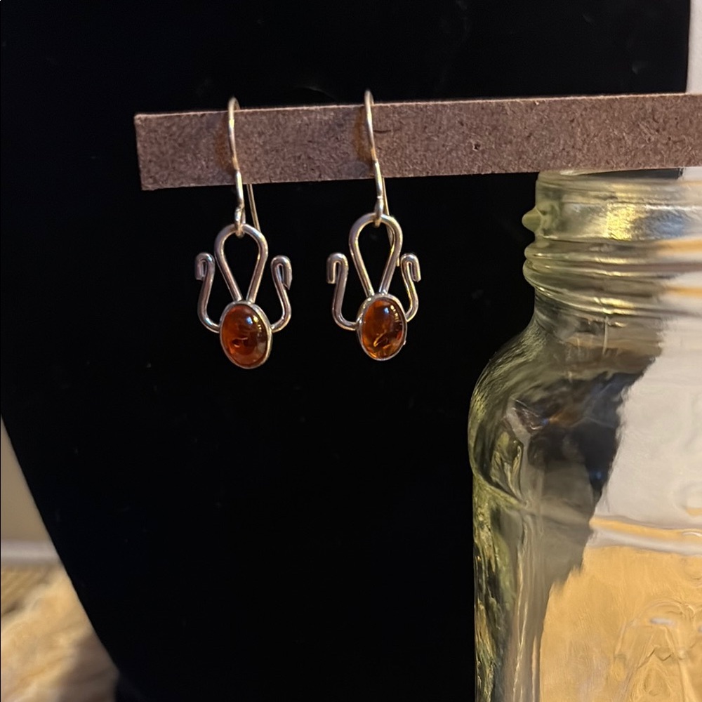 Sterling Silver and Amber Earrings